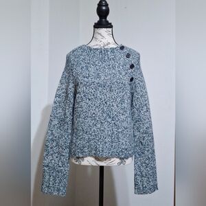 Nautica Blue Marled Crewneck Sweater with Button Shoulder